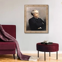 «Alexandre Dumas Fils 1886» в интерьере гостиной в бордовых тонах
