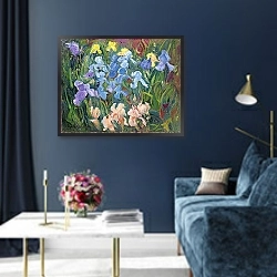 «Irises: Pink, Blue and Gold, 1993» в интерьере в классическом стиле в синих тонах