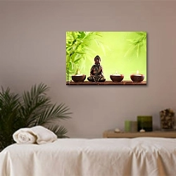 «Будда и свечки на фоне бамбуковых листьев» в интерьере салона красоты