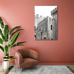 «Италия, Тоскана. Детали замка, Долина Кьянти 3» в интерьере современной гостиной в розовых тонах