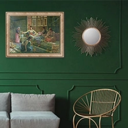 «Interior of a Harem, c.1865» в интерьере классической гостиной с зеленой стеной над диваном