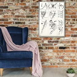 «Ohne Titel» в интерьере в стиле лофт с кирпичной стеной и синим креслом
