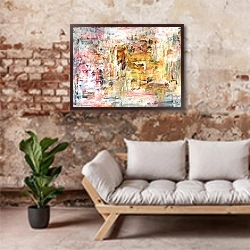 «Абстрактная картина  #21» в интерьере гостиной в стиле лофт над диваном