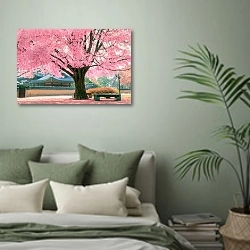«Розовое дерево, Япония» в интерьере современной спальни в зеленых тонах