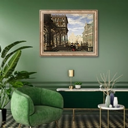 «Архитектурная фантазия 20» в интерьере гостиной в зеленых тонах