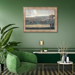 «Derby Sweepstake, 1791/2» в интерьере гостиной в зеленых тонах