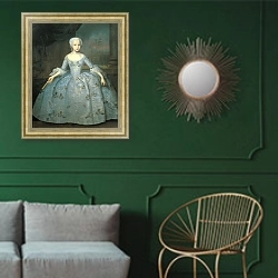 «Портрет Сарры Элеоноры Фермор. Около 1750» в интерьере классической гостиной с зеленой стеной над диваном