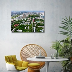 «Россия, Тюмень. Современный город №2» в интерьере современной гостиной с желтым креслом