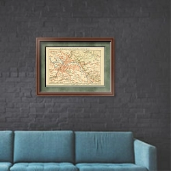 «Карта Дрездена и близлежащих окрестностей, конец 19 в. 1» в интерьере в стиле лофт с черной кирпичной стеной