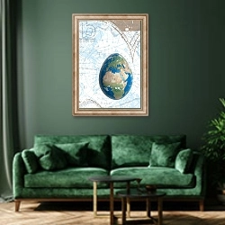 «Egground the World, 2015, digital» в интерьере зеленой гостиной над диваном