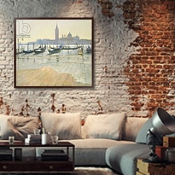 «Venice at Dawn» в интерьере гостиной в стиле лофт с кирпичной стеной