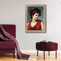 «Portrait of Maguerite Porporati, 1792» в интерьере гостиной в бордовых тонах