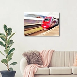 «Пассажирский поезд №1» в интерьере современной светлой гостиной над диваном