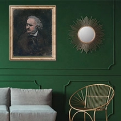 «Оноре Даумьер» в интерьере классической гостиной с зеленой стеной над диваном
