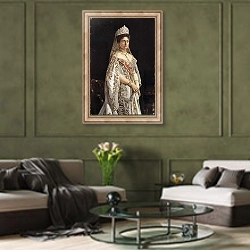 «Tsarina Alexandra Fyodorovna.» в интерьере гостиной в оливковых тонах
