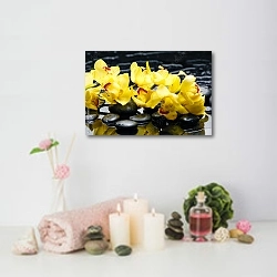 «Желтые орхидеи на камнях» в интерьере салона красоты