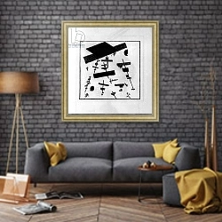 «Suprematist Drawing» в интерьере в стиле лофт над диваном