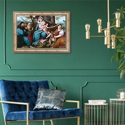 «Мадонна с младенцем и Святыми 3» в интерьере в классическом стиле с зеленой стеной