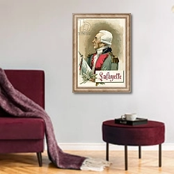 «Gilbert du Motier, marquis de Lafayette» в интерьере гостиной в бордовых тонах