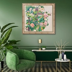«Садовые Розы» в интерьере гостиной в зеленых тонах