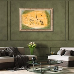 «Abstract Trio» в интерьере гостиной в оливковых тонах