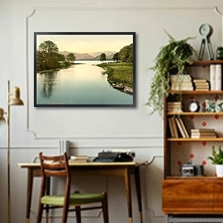 «Великобритания. Река Имонт и мостик на озере» в интерьере кабинета в стиле ретро над столом