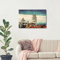 «Италия, Тоскана. Пизанская башня и собор» в интерьере современной светлой гостиной над диваном
