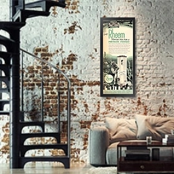 «Ретро-Реклама 85» в интерьере двухярусной гостиной в стиле лофт с кирпичной стеной