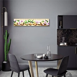 «Панорама с цветами и миндалем» в интерьере современной кухни в серых цветах