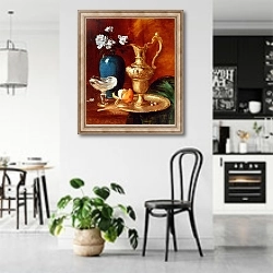 «Still life of a gilt ewer, vase of flowers and a facon de Venise bowl» в интерьере современной светлой кухни