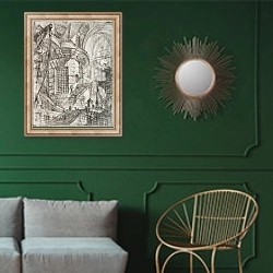 «Round Tower - OG-348348» в интерьере классической гостиной с зеленой стеной над диваном