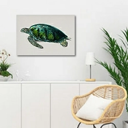 «Зелёная морская черепаха» в интерьере гостиной в скандинавском стиле над комодом