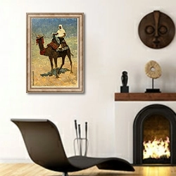 «Всадник на верблюде» в интерьере гостиной в этническом стиле над камином