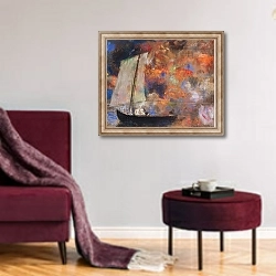 «Цветочные облака (1903)» в интерьере гостиной в бордовых тонах