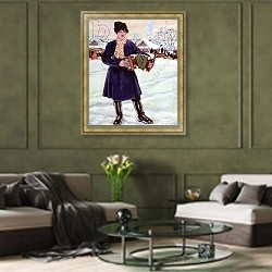 «Shrove-tide, 1916 2» в интерьере зеленой гостиной над диваном