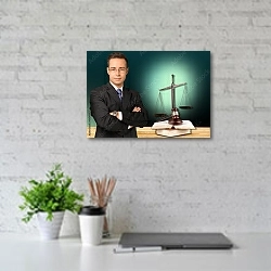 «Юрист» в интерьере современного офиса с белой кирпичной стенкой
