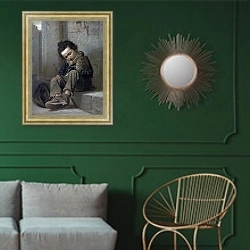 «Савояр. 1863-64» в интерьере классической гостиной с зеленой стеной над диваном