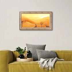 «Оранжевый горизонт» в интерьере в скандинавском стиле с желтым диваном
