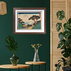 «Tokaido gojusantsugi, Pl.16» в интерьере в этническом стиле с зеленой стеной