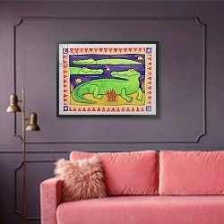 «Crocodiles» в интерьере гостиной с розовым диваном