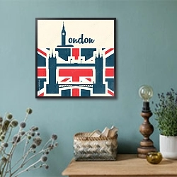«Лондон, символы Англии 6» в интерьере в стиле ретро с бирюзовыми стенами