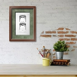 «Столик между окнами» в интерьере кабинета с кирпичными стенами над письменным столом