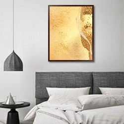 «Abstract biege with gold ink art 5» в интерьере спальне в стиле минимализм над кроватью
