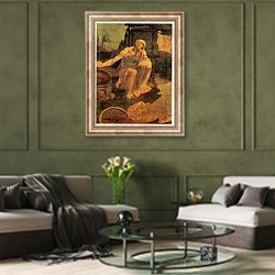 «Св. Иероним 2» в интерьере гостиной в оливковых тонах