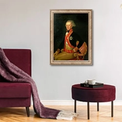 «General Antonio Ricardos c.1793-94» в интерьере гостиной в бордовых тонах