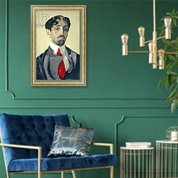 «Portrait of Mikhail Kuzmin, 1909» в интерьере в классическом стиле с зеленой стеной