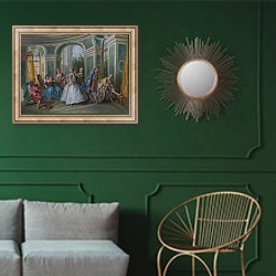«Четыре возраста - Молодость» в интерьере классической гостиной с зеленой стеной над диваном