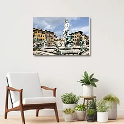 «Италия. Флоренция. Фонтан Нептуна на площади Синьории» в интерьере современной комнаты над креслом