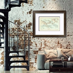 «Карта немецких колоний в южном море 1» в интерьере двухярусной гостиной в стиле лофт с кирпичной стеной
