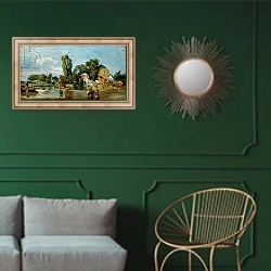«Flatford Mill, c.1810-11» в интерьере классической гостиной с зеленой стеной над диваном